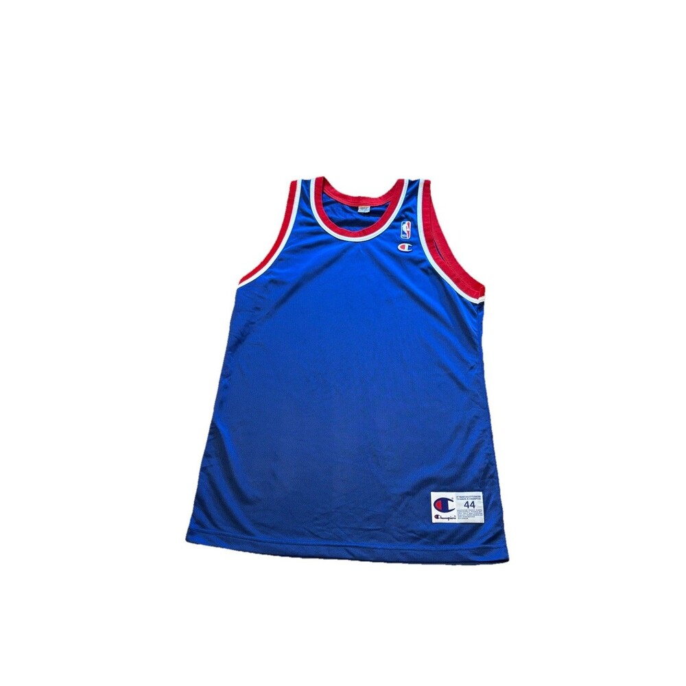 VTG DETROIT PISTONS BLANK BLUE CHAMPION SIZE 44 JERSEY NBA BASKETBALL AWAY 90s